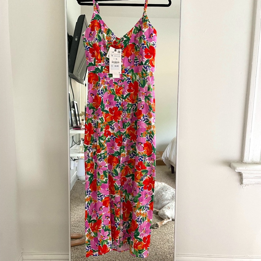 Zara Linen Blend Floral Dress